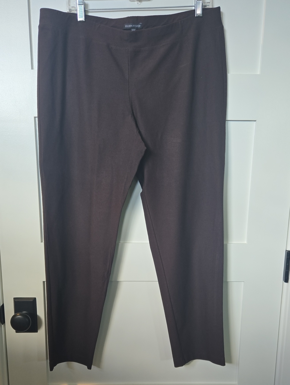 Eileen Fisher Chocolate Brown Straight Leg Stretch Crepe Pants L